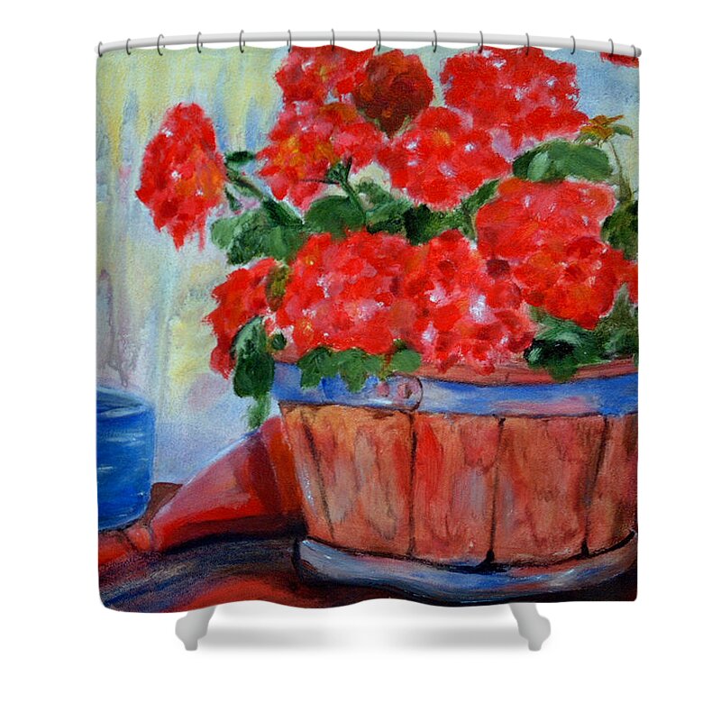 Flowers Shower Curtain featuring the painting Geraniums by Portraits By NC