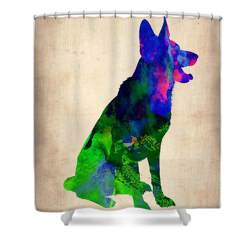 German Sheppard Shower Curtain featuring the painting German Sheppard Watercolor by Naxart Studio