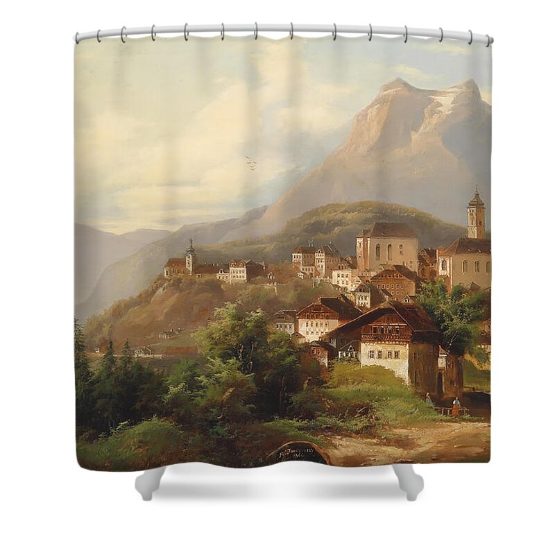 Village Shower Curtain featuring the painting German Village by Mountain Dreams