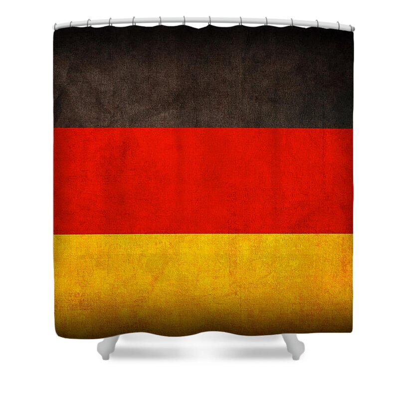 Germany Flag German Europe Dresden Hamburg Berlin Dusseldorf Shower Curtain featuring the mixed media Germany Flag Vintage Distressed Finish by Design Turnpike