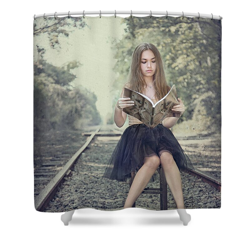 Girl Shower Curtain featuring the photograph Get On The Right Track by Evelina Kremsdorf