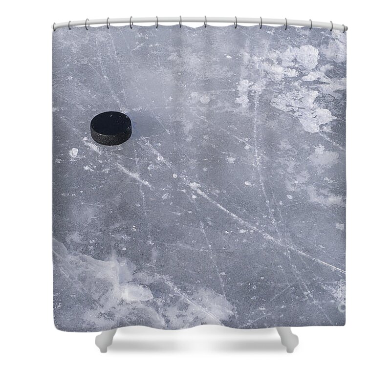 Puck Shower Curtain featuring the photograph Get the puck outta here by Steven Ralser