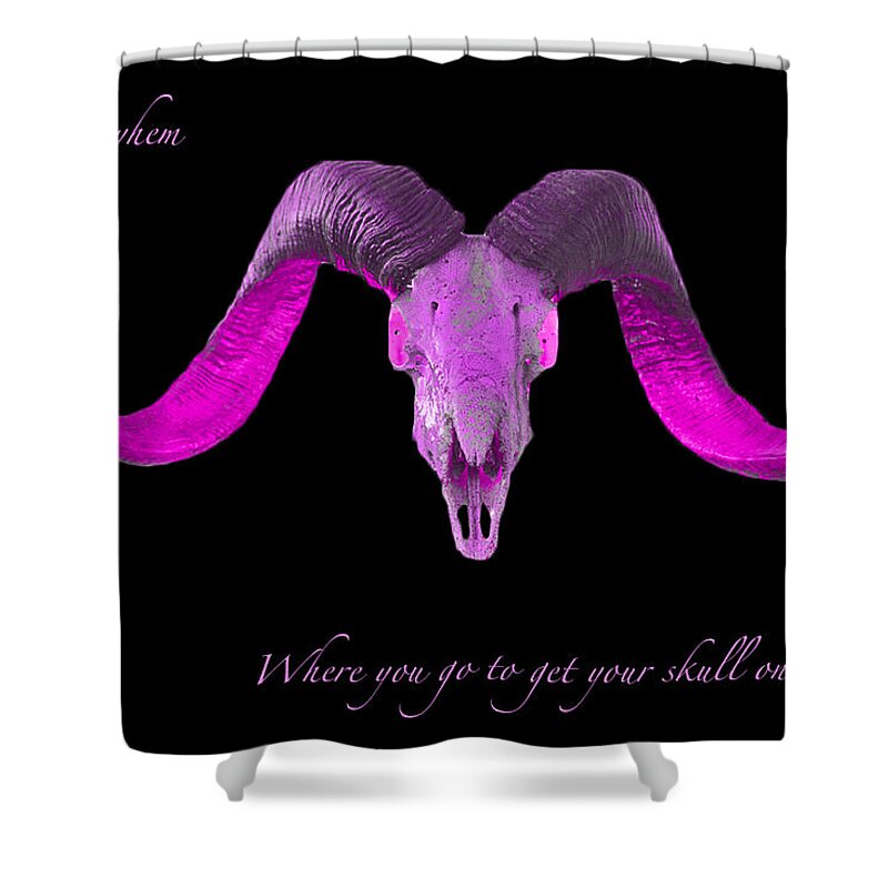 Pink Skulls Art Mixed Media Shower Curtain featuring the photograph Get Your Skull on Streight by Mayhem Mediums