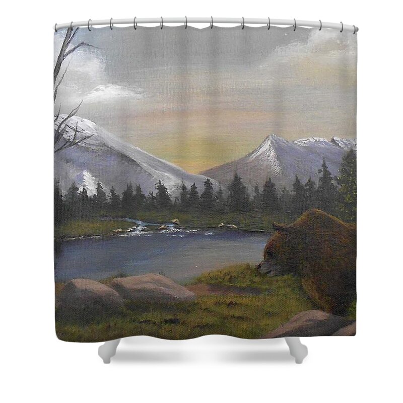 Grizzly Bear Shower Curtain featuring the painting Ghost Bear-the Cascade Grizzly by Sheri Keith