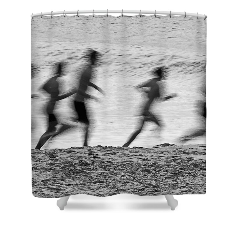 Beach Shower Curtain featuring the photograph Ghost Runners by Georgette Grossman