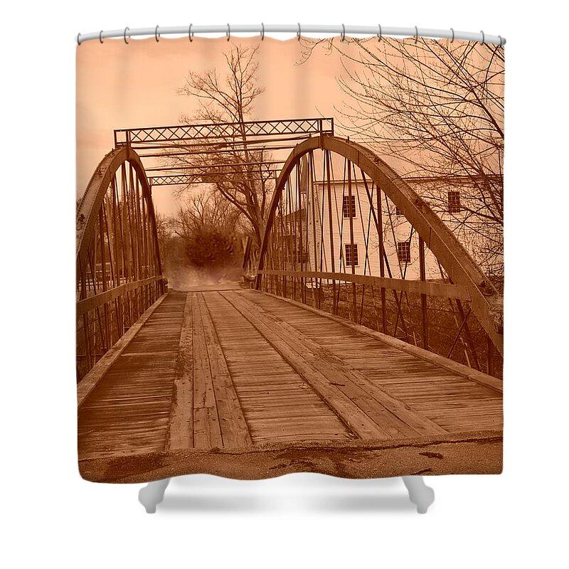 Iron Shower Curtain featuring the photograph Ghosts of the Old Iron Bridge by Stacie Siemsen