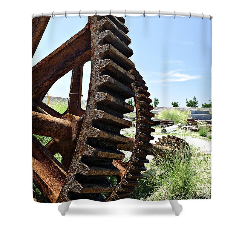 Richard Reeve Shower Curtain featuring the photograph Giant Cog by Richard Reeve