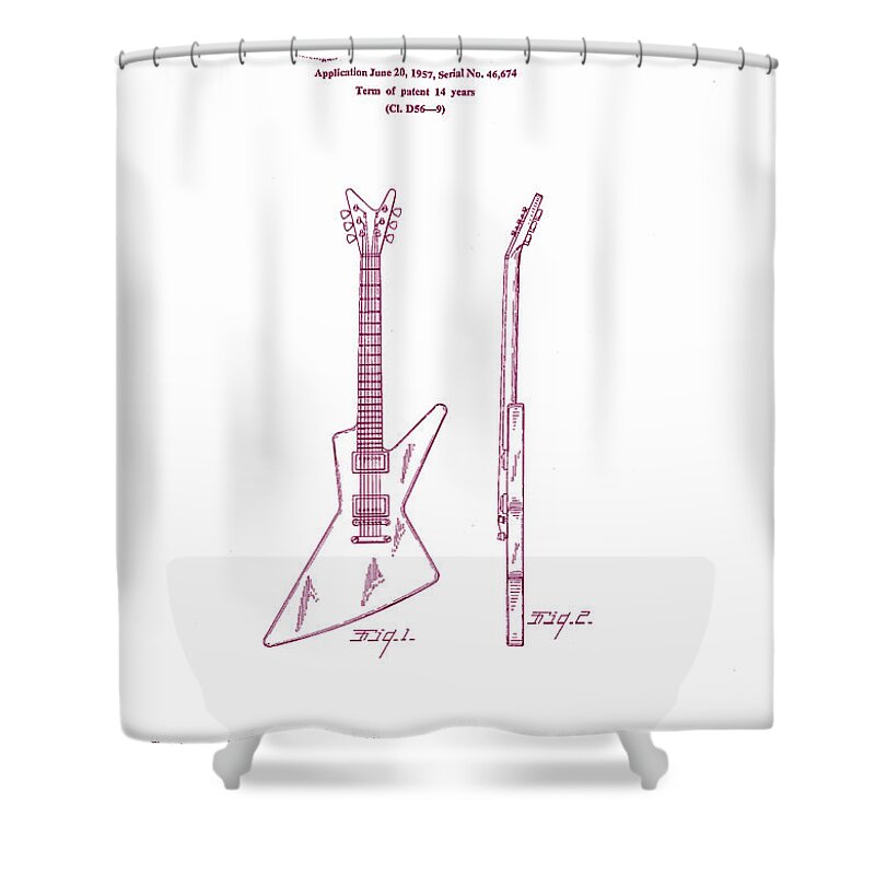 Music Shower Curtain featuring the digital art Gibson Explorer Guitar Patent by Georgia Clare