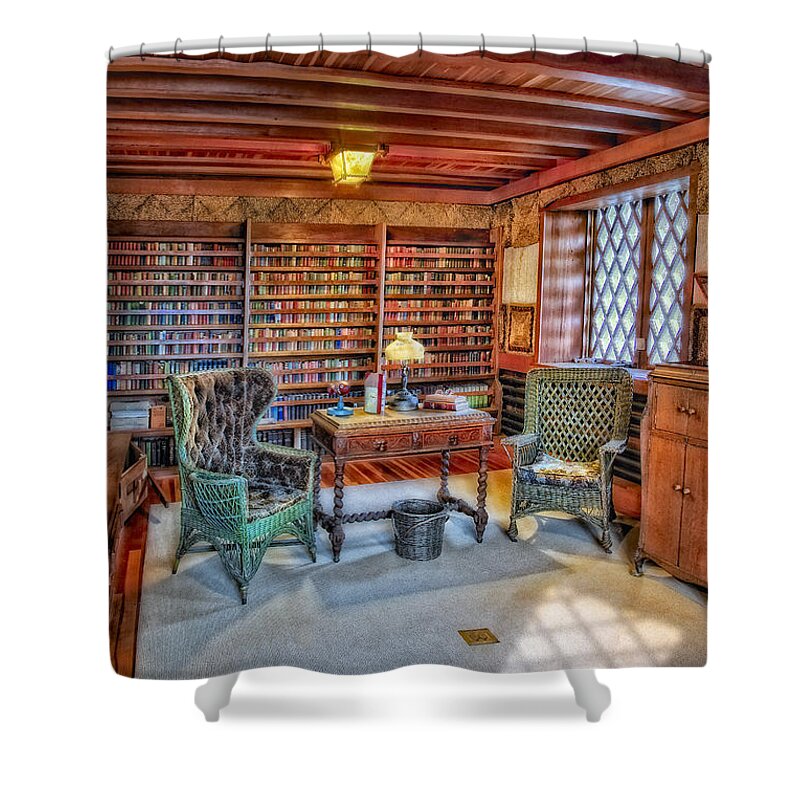 Connecticut Shower Curtain featuring the photograph Gillette Castle Library by Susan Candelario