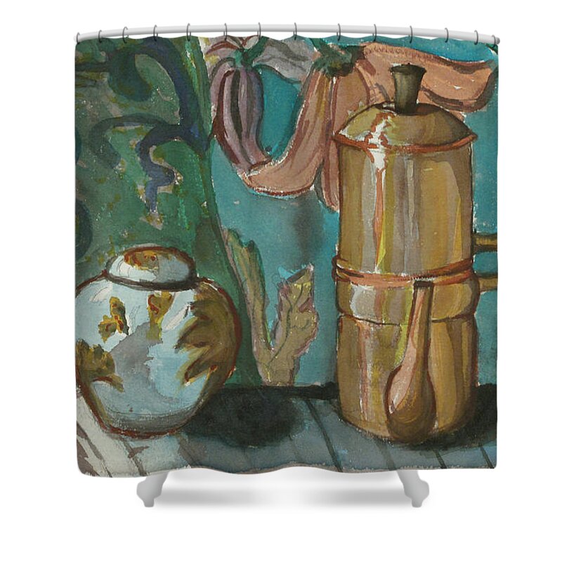 Ginger Shower Curtain featuring the painting Ginger and Tea by Carol Oufnac Mahan