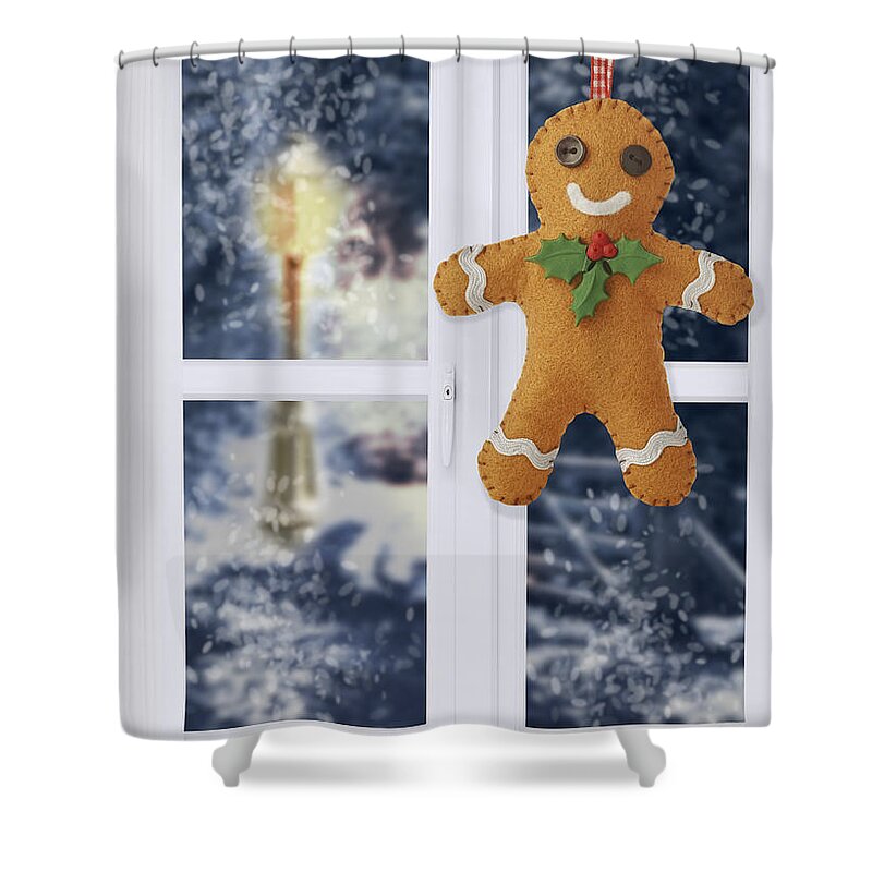 Gingerbread Shower Curtain featuring the photograph Gingerbread Man Decoration by Amanda Elwell
