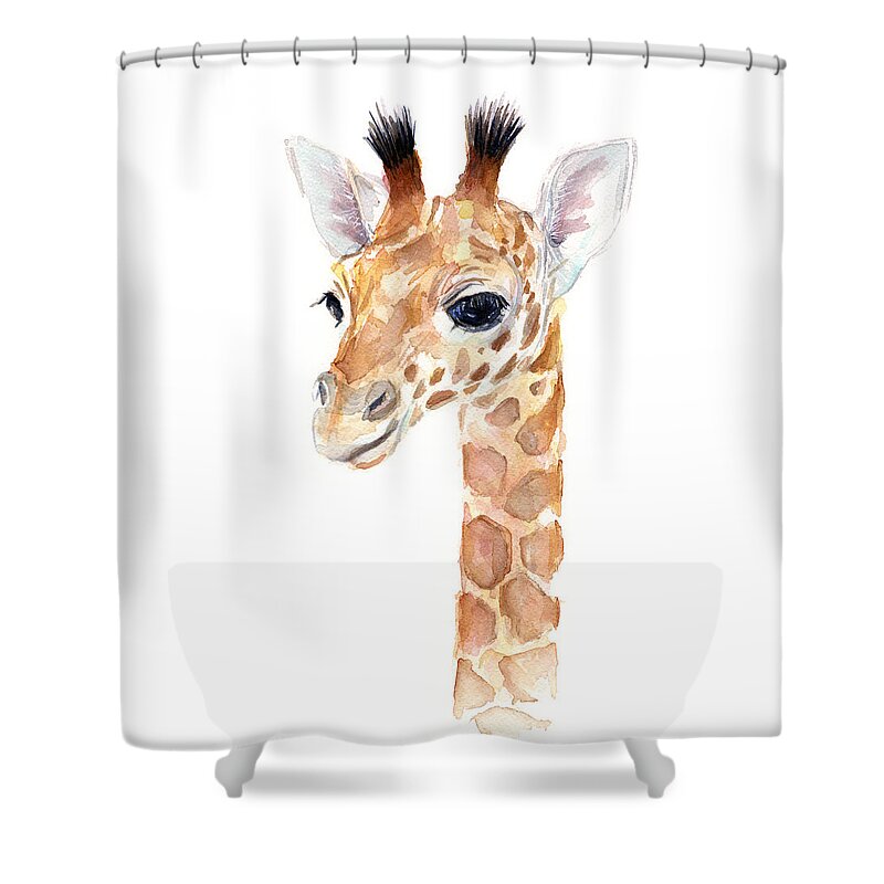 Watercolor Shower Curtain featuring the painting Giraffe Watercolor by Olga Shvartsur