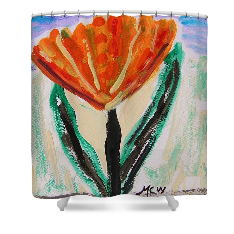 Girl Shower Curtain featuring the painting Girl-Flowers from the Flower Patch by Mary Carol Williams