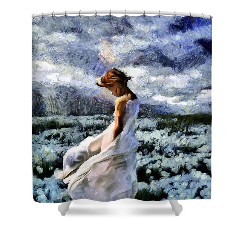 Impressionism Shower Curtain featuring the painting Girl In A Cotton Field by Georgiana Romanovna