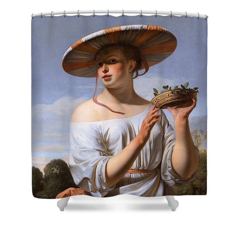 Caesar Van Everdingen Shower Curtain featuring the painting Girl in a Large Hat by Caesar van Everdingen