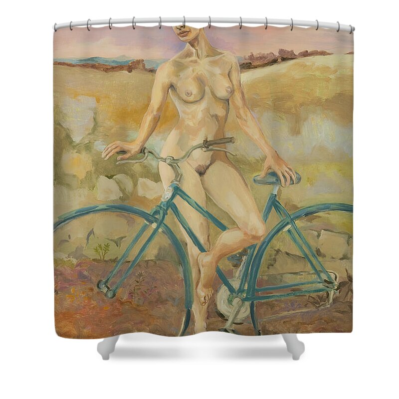 Sunset Shower Curtain featuring the painting Anne in evening light by Peregrine Roskilly