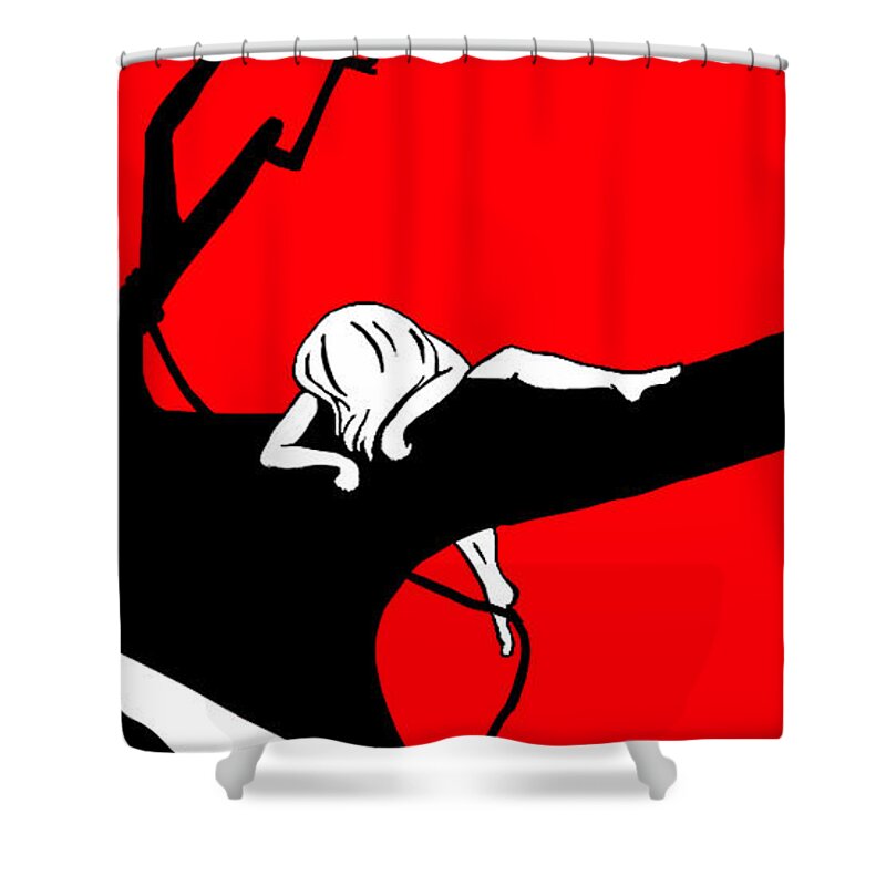 Branch Shower Curtain featuring the digital art Girl on the Tree of Time Red by Craig Tilley