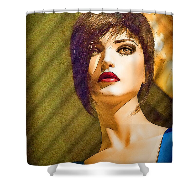 Girl With The Blue Dress On Shower Curtain featuring the photograph Girl With the Blue Dress On by Chuck Staley