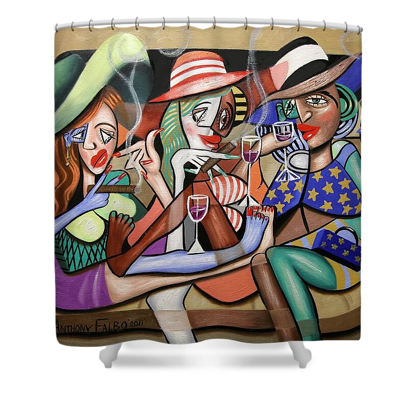 Girls Night Out Shower Curtain featuring the painting Girls Night Out by Anthony Falbo