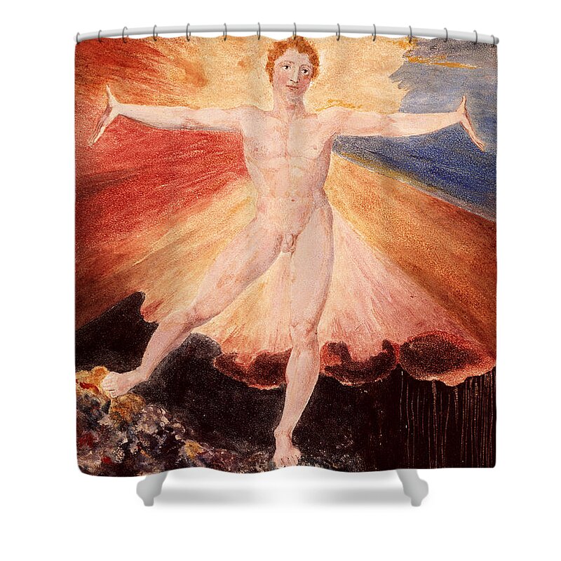 Literature Shower Curtain featuring the painting Glad Day or The Dance of Albion by William Blake