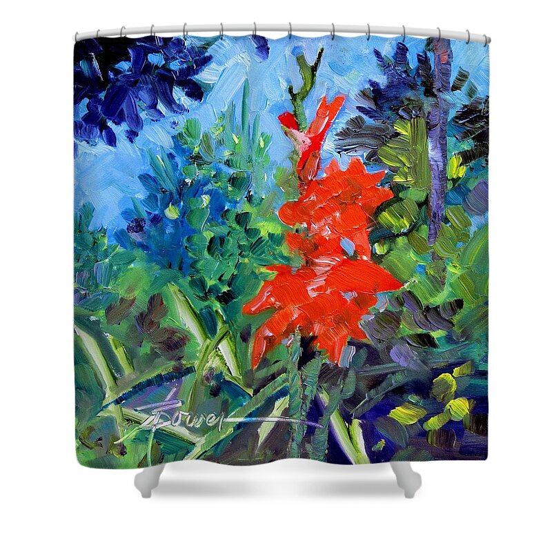 Flowers Shower Curtain featuring the painting Gladiolus by Adele Bower