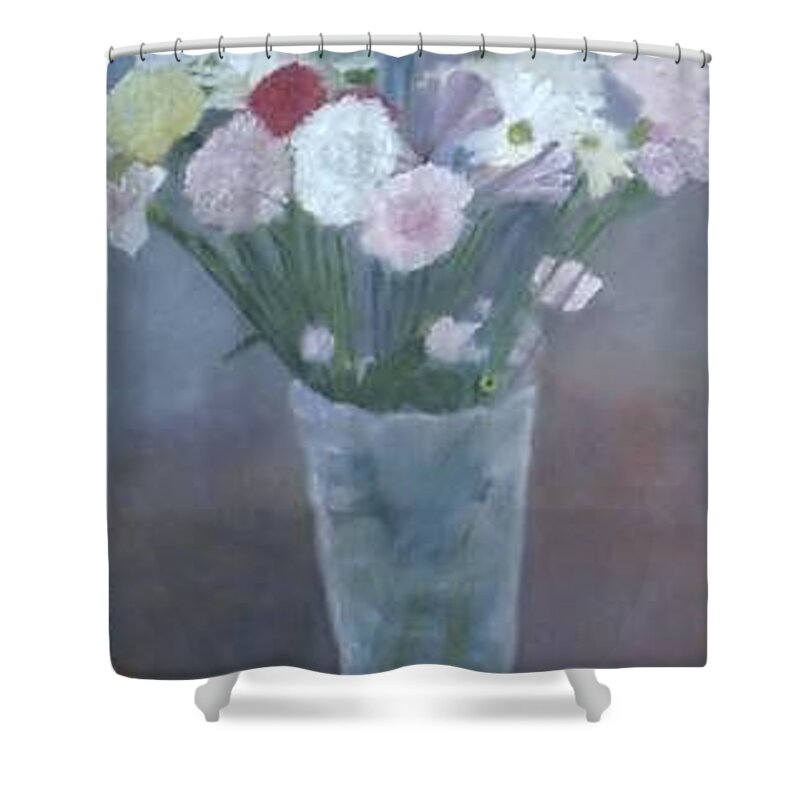 Glass Shower Curtain featuring the painting Glass Vase with Flowers by Sheila Mashaw