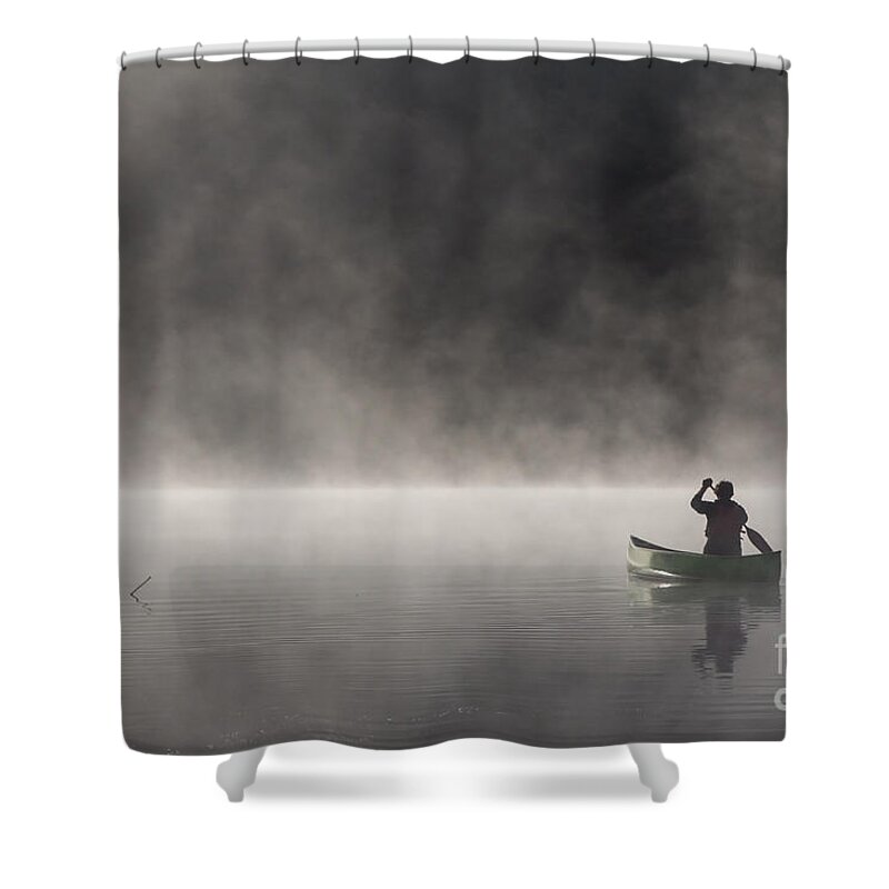 Canoeing Shower Curtain featuring the photograph Gliding Through The Mist by Barbara McMahon