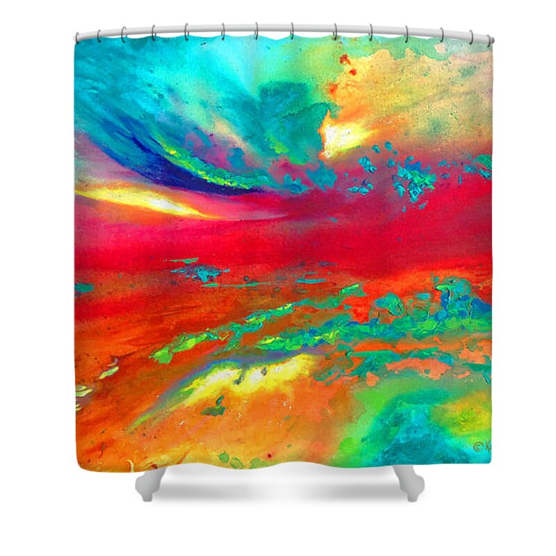 Sunrise Sunset Prints Abstracts Shower Curtain featuring the painting Glorious Day by Karen Kennedy Chatham