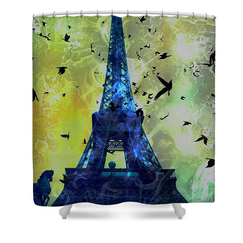 Eiffel Tower Shower Curtain featuring the digital art Glowing Eiffel Tower by Marina McLain