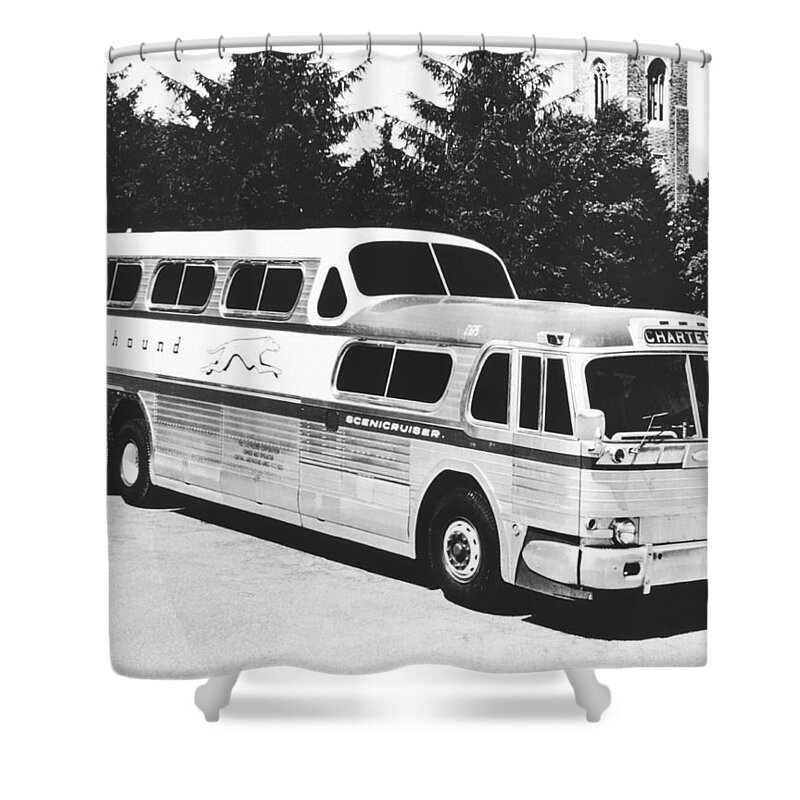 1950's Shower Curtain featuring the photograph GM's Latest Bus Line by Underwood Archives