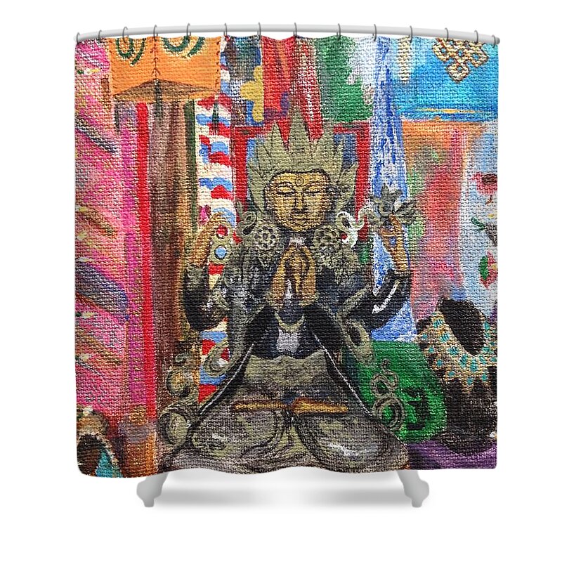 Goddess Shower Curtain featuring the painting Buddha Goddess by Chrissey Dittus