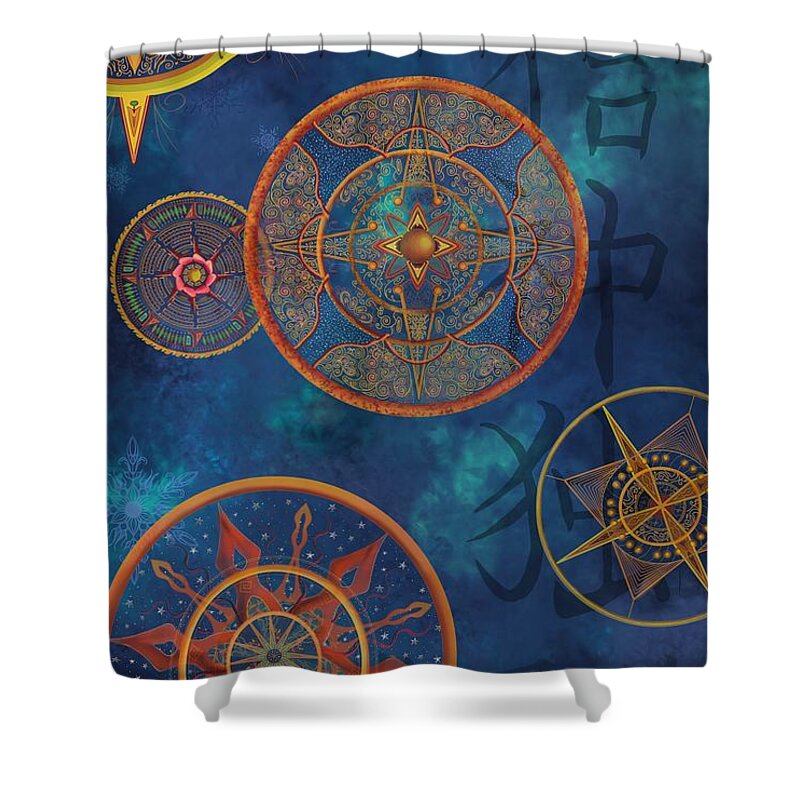 Blue Shower Curtain featuring the mixed media Gods Shelter by Douglas Day Jones