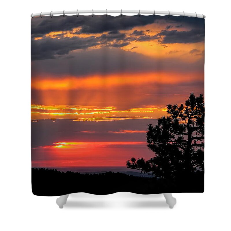 Sunrise Shower Curtain featuring the photograph God's Spotlight Over Keystone by Dale Kauzlaric