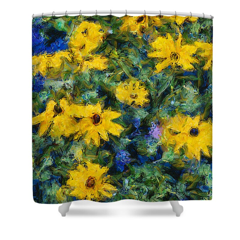 Yellow Shower Curtain featuring the photograph Goghflowers by Nigel R Bell