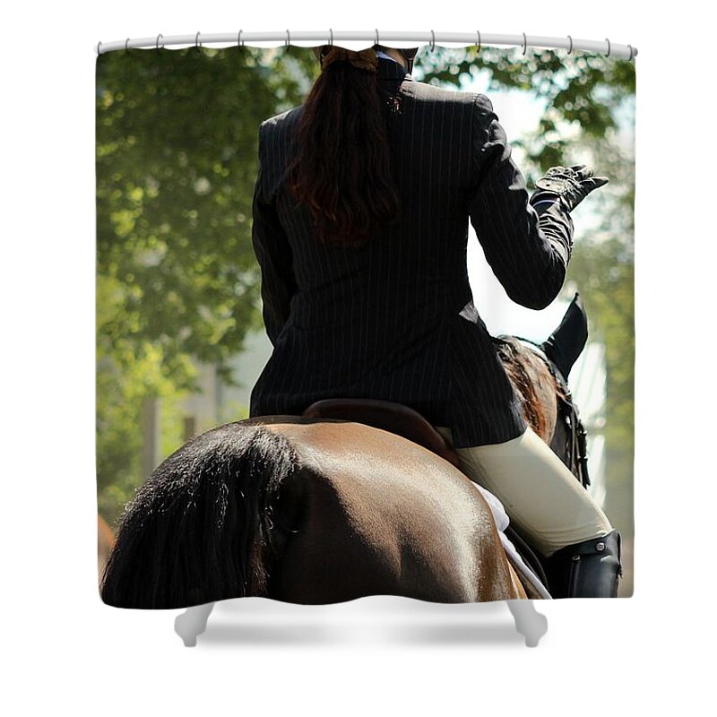 Rider Shower Curtain featuring the photograph Going Over the Course by Janice Byer