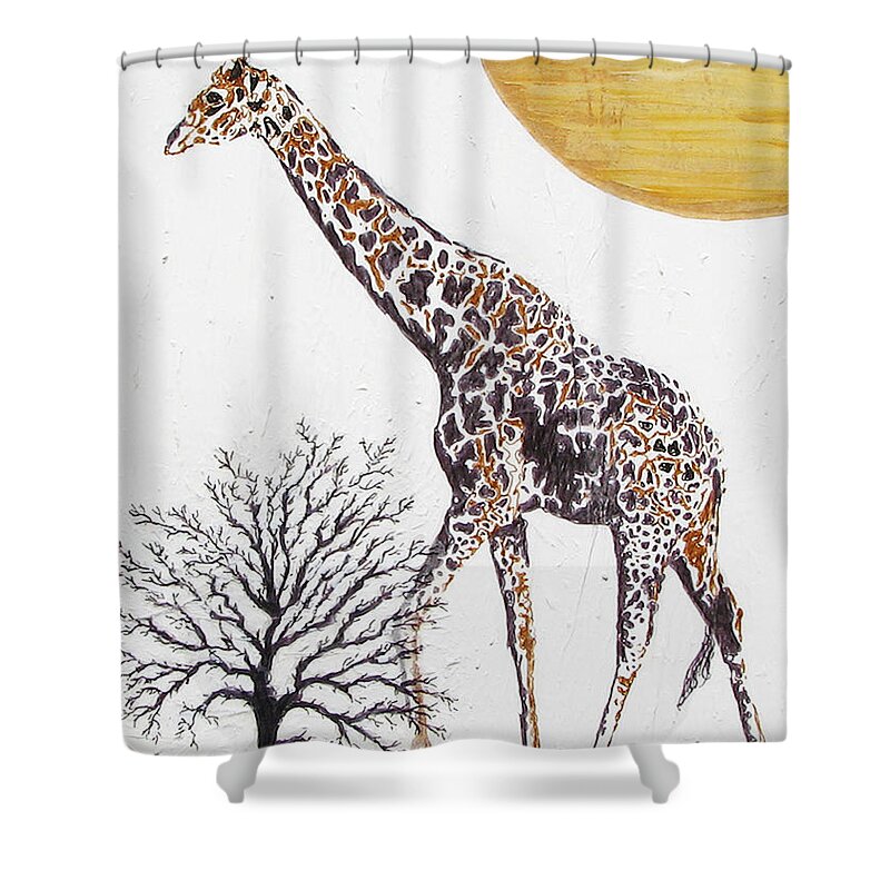 Giraffe Shower Curtain featuring the painting Going Solo by Stephanie Grant