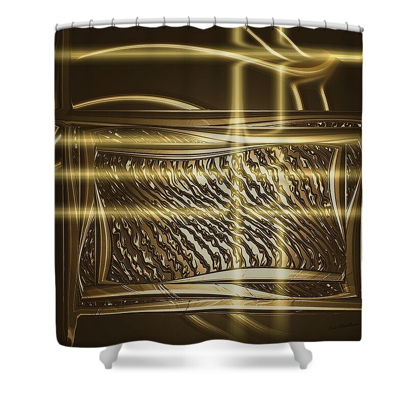 Brown And Gold Shower Curtain featuring the digital art Gold Chrome Abstract by Kae Cheatham
