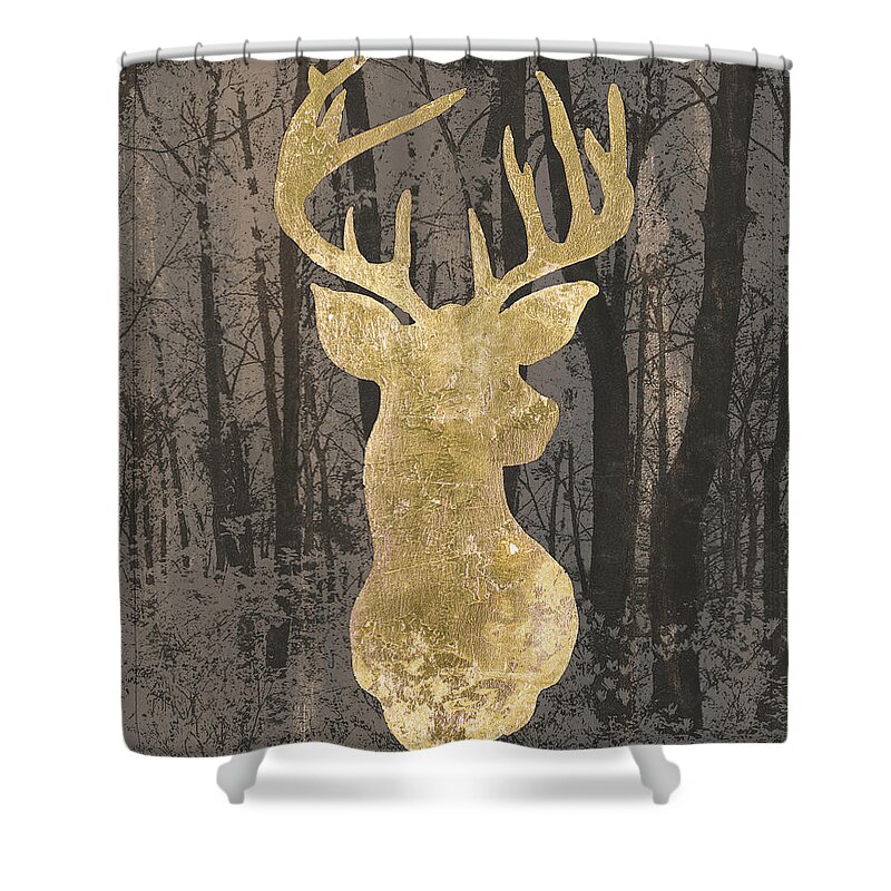 Gold Shower Curtain featuring the painting Gold Deer On Black by Patricia Pinto