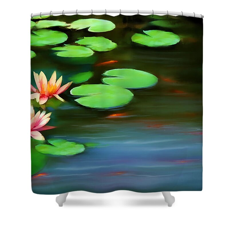 Lily Pads Shower Curtain featuring the digital art Gold Fish Pond by Bonnie Willis