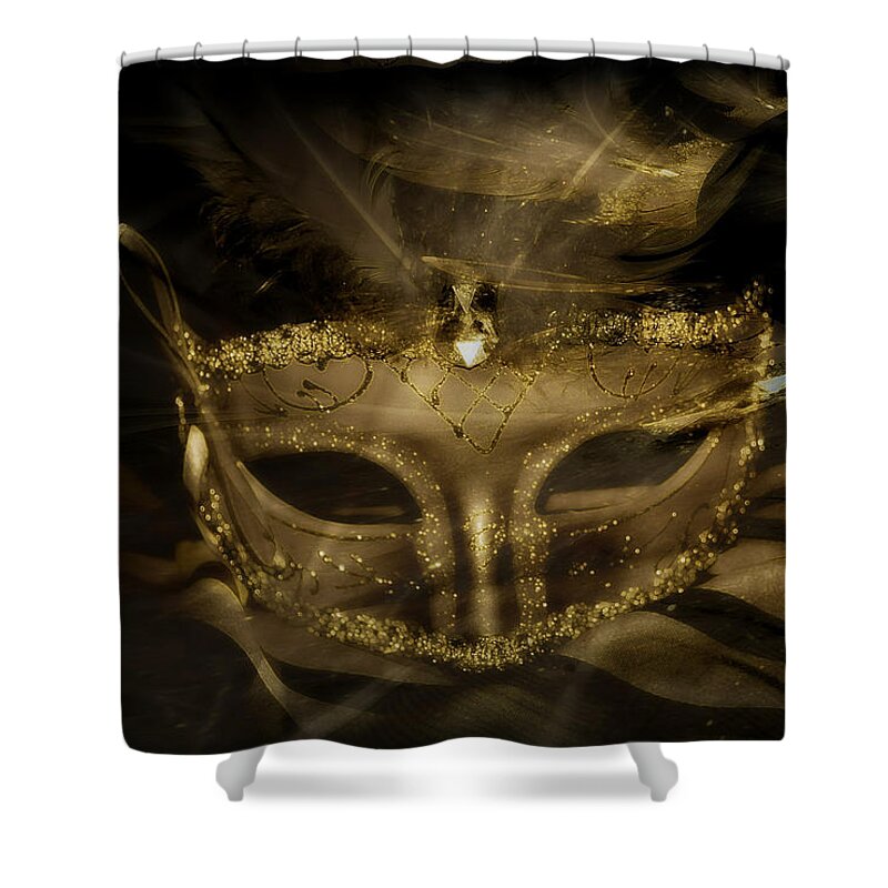 Gold Shower Curtain featuring the photograph Gold in the Mask by Amanda Eberly