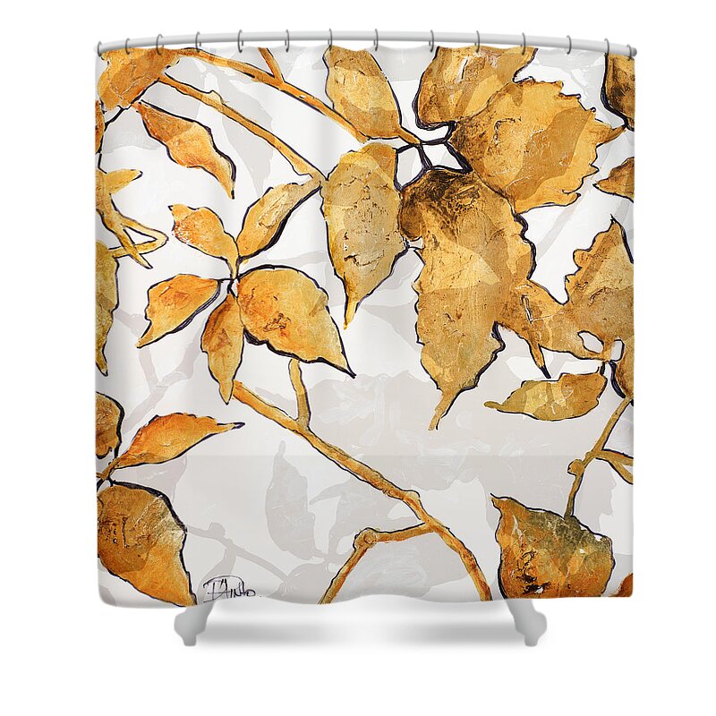 Gold Shower Curtain featuring the mixed media Gold Shadows I by Patricia Pinto