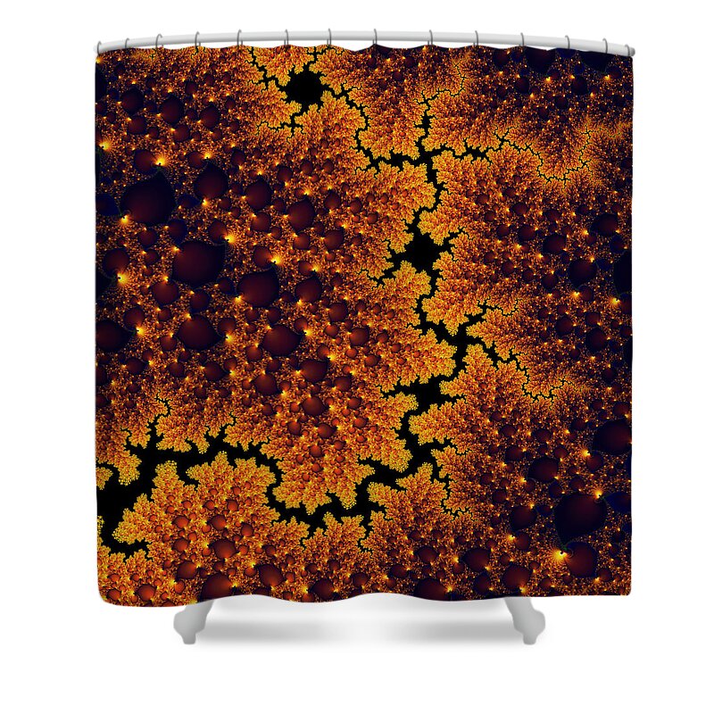 Golden Shower Curtain featuring the digital art Golden and black fractal universe by Matthias Hauser