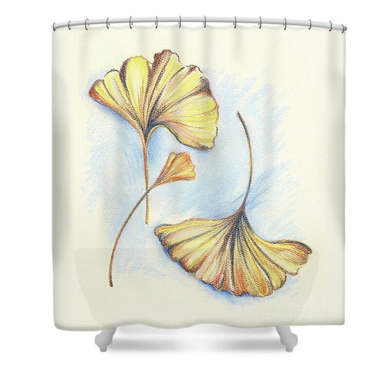 Botanical Shower Curtain featuring the pastel Golden Autumn Ginkgo Leaves by MM Anderson