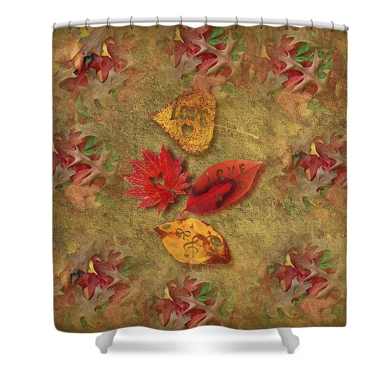 Autumn Foliage Shower Curtain featuring the painting Golden Autumn Love digital artwork by Georgeta Blanaru