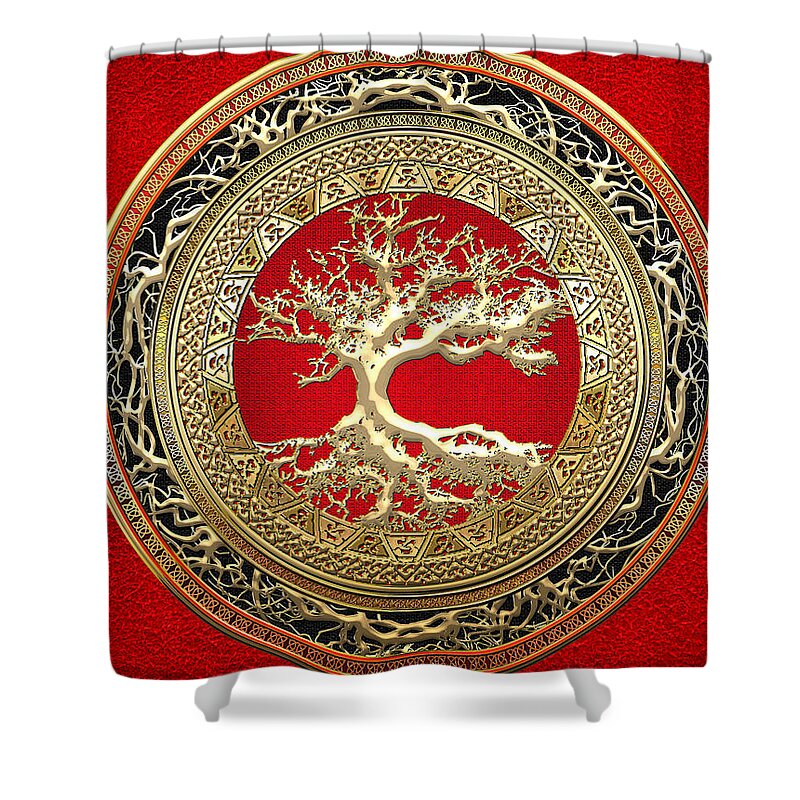 ‘celtic Treasures’ Collection By Serge Averbukh Shower Curtain featuring the digital art Golden Celtic Tree of Life by Serge Averbukh