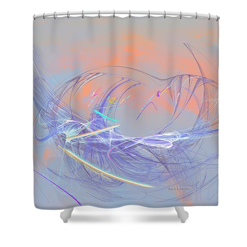 Digital Shower Curtain featuring the painting Golden Day Skiers by Angela Stanton