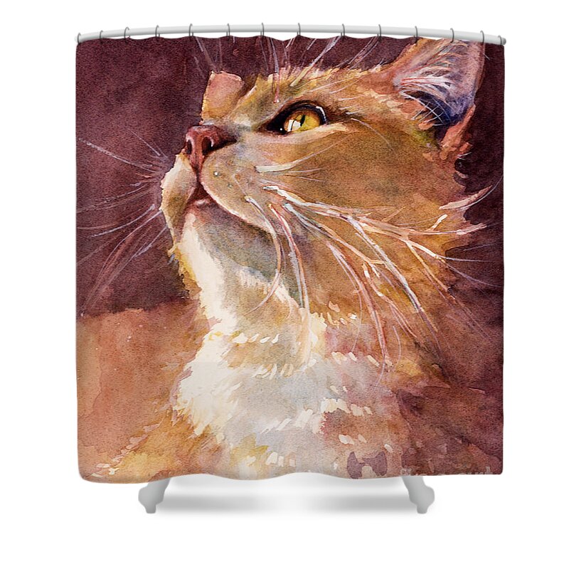 Cat Shower Curtain featuring the painting Golden Eyes by Judith Levins