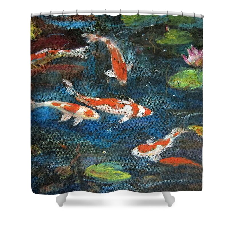 Golden Fish Shower Curtain featuring the painting Golden Fish by Jieming Wang