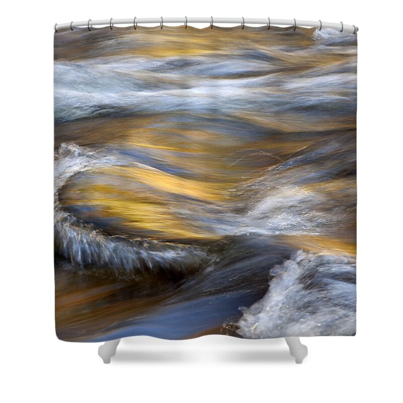 Autumn Shower Curtain featuring the photograph Golden Flow of the Swift River - number three by Paul Schreiber