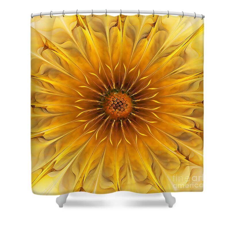 Abstract Shower Curtain featuring the digital art Golden Flower by Klara Acel